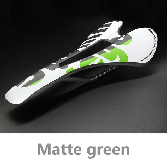 Green White Matte Велосипедное седло 3K из углеродного волокна, Велосипедное Сиденье, дорожный MTB велосипед углерод, седло, матовое глянцевое красочная подушка, подушка - Цвет: Green White Matte