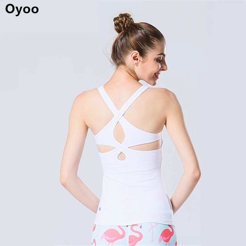 Oyoo Женский круг вырез майка для занятий йогой топы со встроенным бюстгальтером
