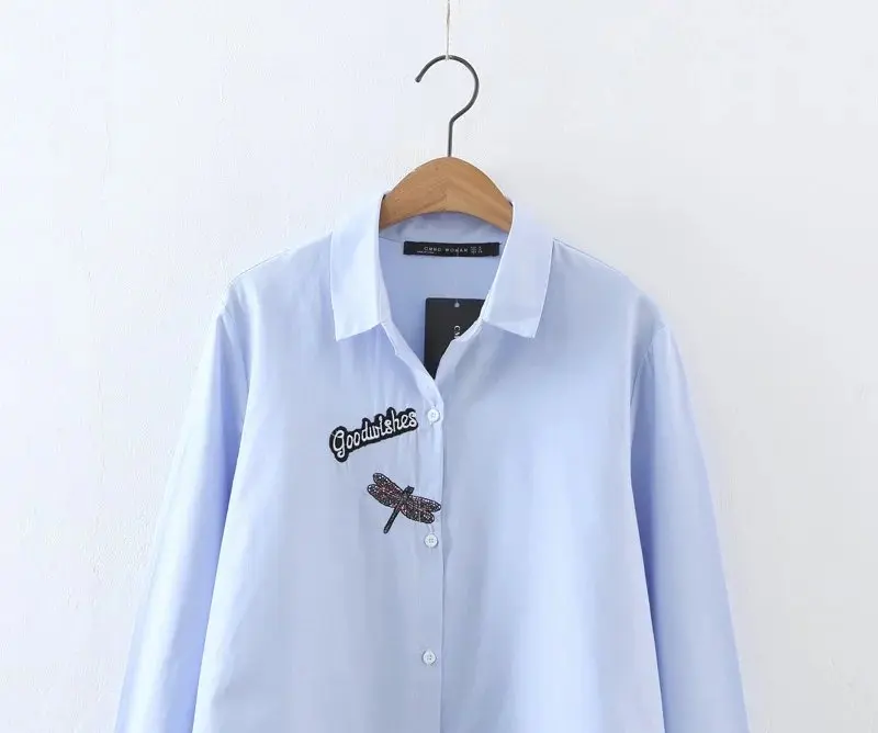 Весной 2017 новый Европейский стиль мода все-матч рубашка свободные тонкая голубая
