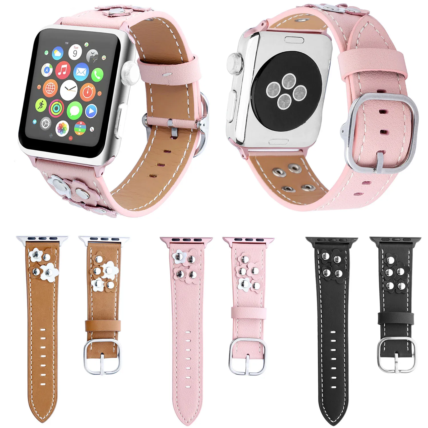 Ремешок из натуральной кожи с заклепками для Apple Watch Band Series 3 2 1|Ремешки часов| |