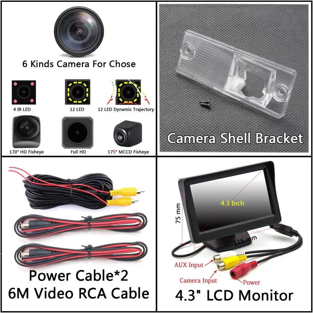 Camera 4.3 inch LCD 175 градусов 1080P Fisheye задний вид автомобиля Камера для кіа Cerato Рио 2002 2003 2004 2005 2006 2007 2008 2009 2010 2012 2013 - Название цвета: Camera 4.3 inch LCD