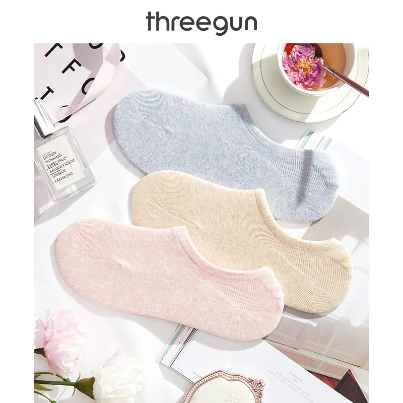 THREEGUN/3 пары женских носков без рисунка Нескользящие тонкие повседневные носки с