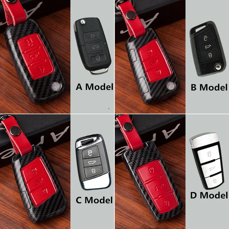 Чехол из углеродного волокна и кожи для автомобильного ключа дистанционного