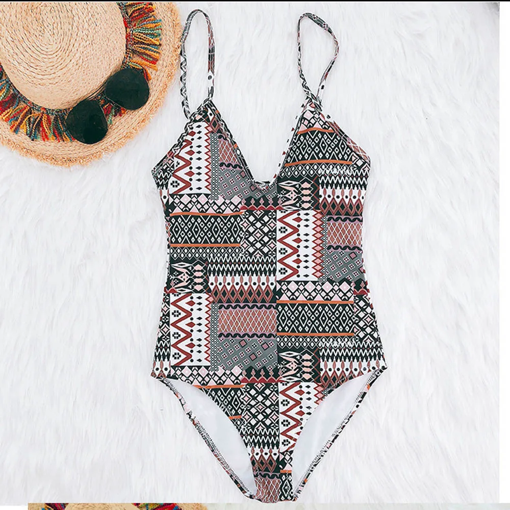 Женский цельный купальник пуш-ап мягкий бюстгальтер с принтом купальный