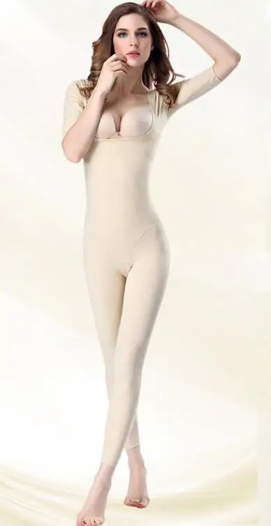 TOPMELON, боди, Корректирующее белье для тела, женское, размера плюс, миди, рукав, животик, Корректирующее белье, миди рукав, Корректирующее белье, спандекс - Цвет: Бежевый