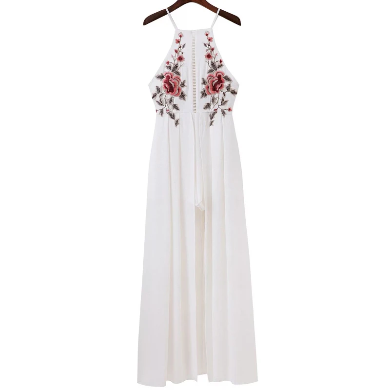 Boho Сексуальный с открытой спиной цветочный пляжный костюм вышивкой женский