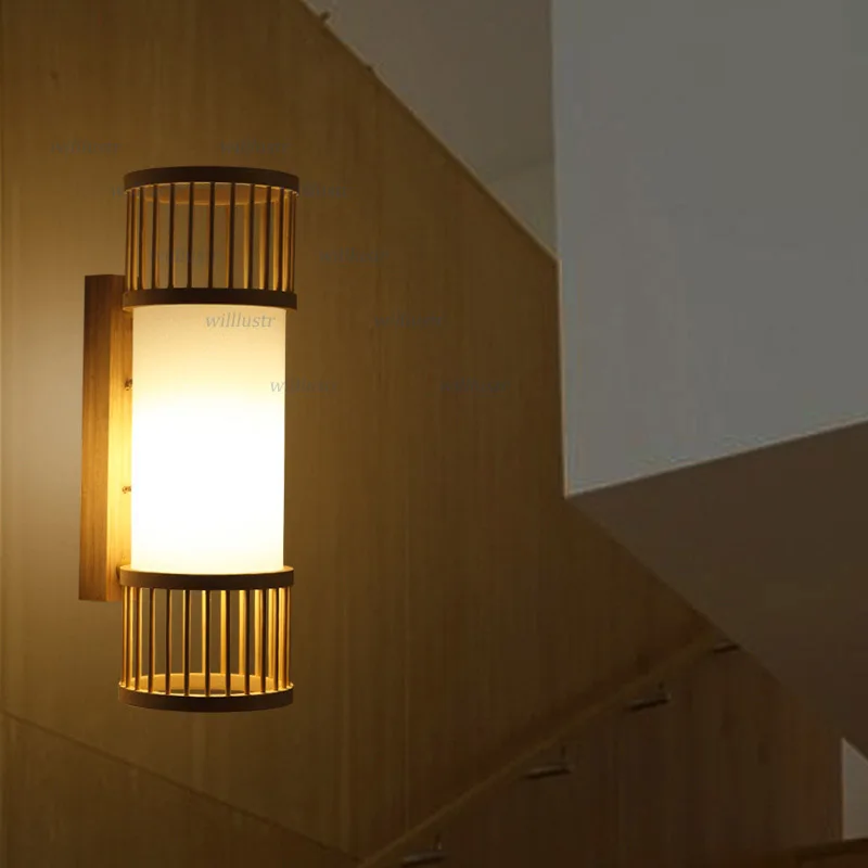 Бамбуковый настенный светильник ручной работы оригинальное деревянное бра