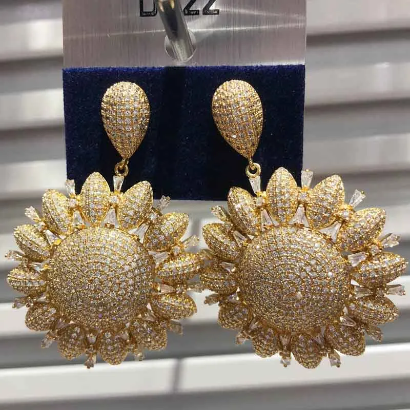 Dazz Дубай роскошные большие серьги висюльки Подсолнух золотистый цвет Круглый