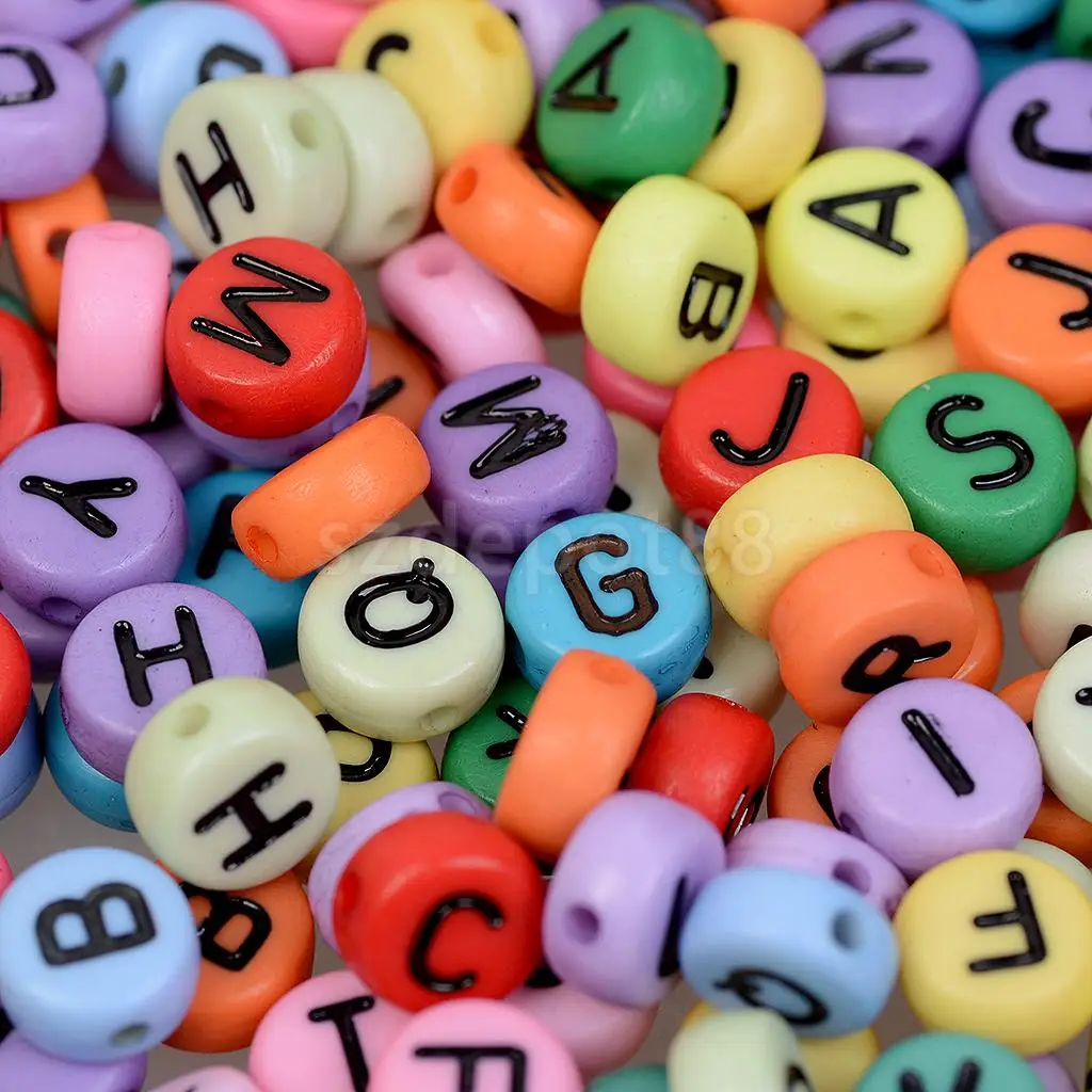 200 шт Круглые акриловые смешанные цвета Алфавит свободные бусины для