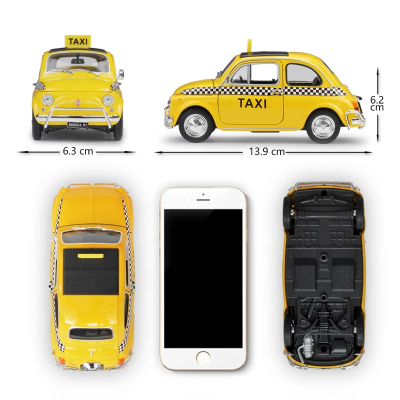 Welly 1:24 Литой под давлением автомобиль NUOVA 500 такси желтые автомобили сплав