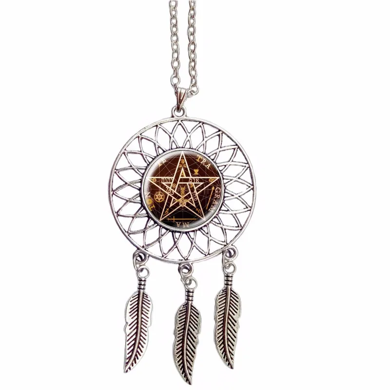 Wicca Pagan пентаграмма ожерелье волшебное черное серебро Ловец снов Ожерелье серебряное Ловец снов ожерелье s& подвеска