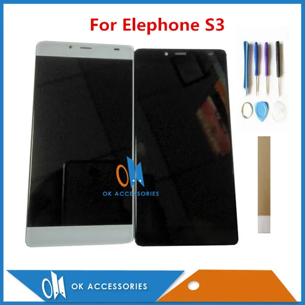 ЖК экран для Elephone S3 черный белый цвет дигитайзер сенсорного экрана с лентой