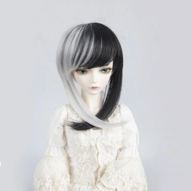 Парик Bybrana BJD для 1/3, 1/4, 1/6, высокотемпературное волокно для девочек, черный и белый цвет, двойной конский хвост, кудрявые волосы для кукол