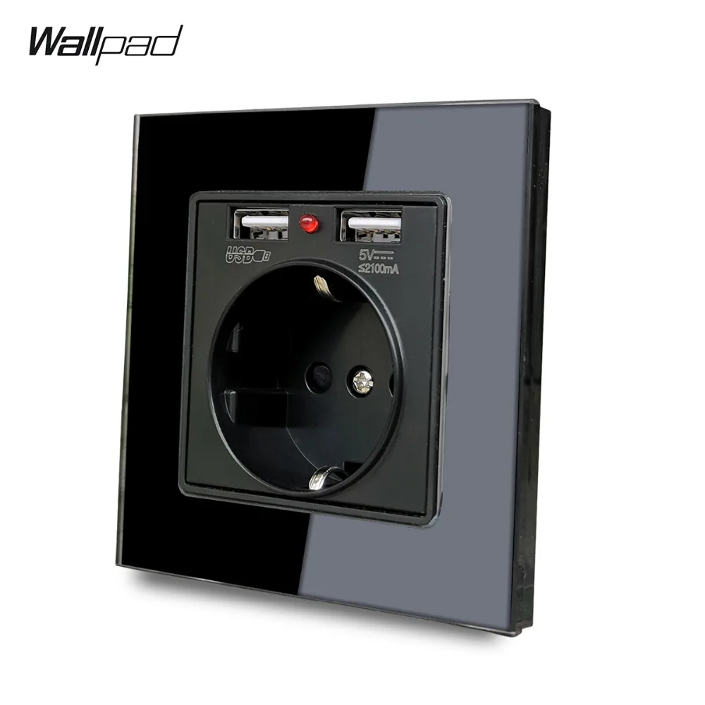 Wallpad S7 белая и черная стеклянная панель ЕС настенная розетка с 2 1 А usb-порта для