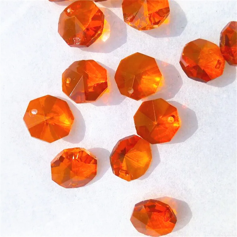 Восьмиугольные бусины с оранжевыми и красными кристаллами 14 мм 1 отверстием