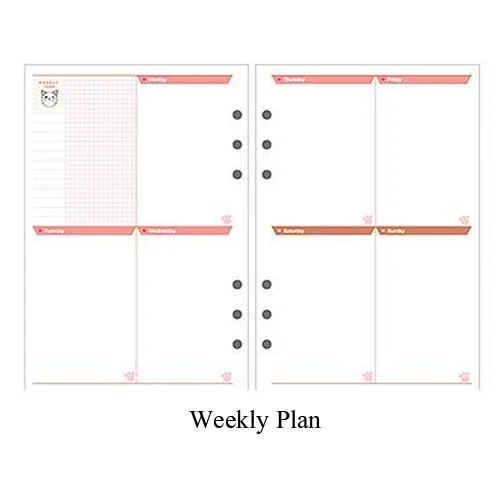 Weekly Plan Горячая Новинка милый A5/A6/A7 блокнот наполнитель бумага s креативный 6 отверстий спираль наполнитель бумага для Filofax Binder школа планирования поставки - Цвет: Weekly Plan