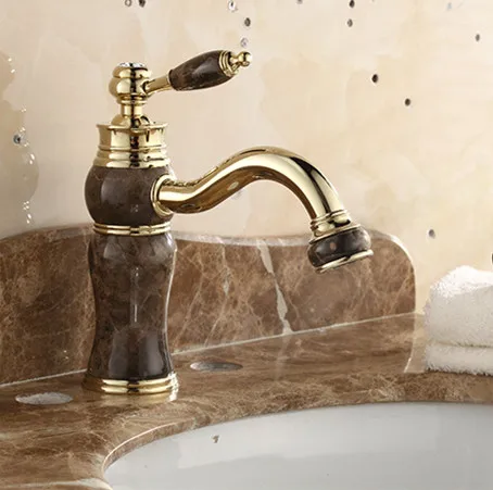 Бесплатная доставка мраморный золотой кран для раковины с одним отверстием