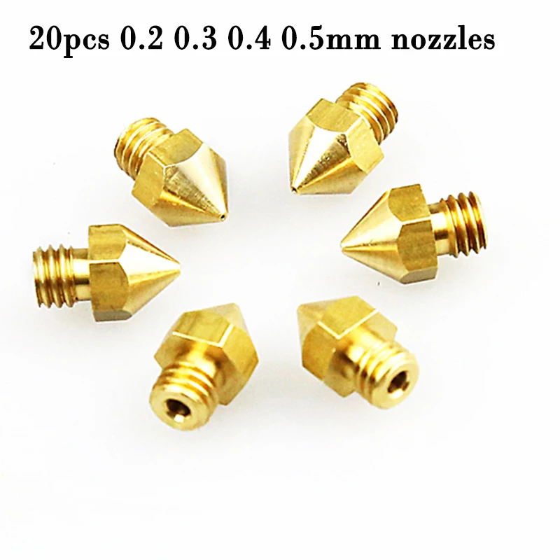 

20pcs 0.2/0.3/0.4/0.5mm 3d printer steel Copper Nozzles 1.75mm filament a6 a8 MK8 Extruder Makerbot diy printers parts