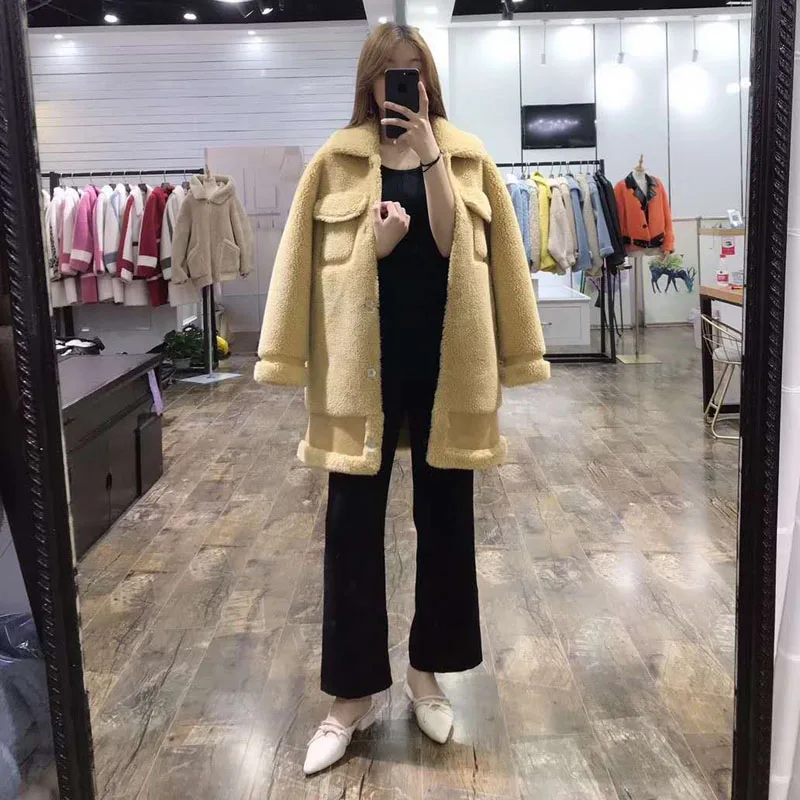 Высокое качество abrigos mujer 70% куртка из натурального шерстяного меха искусственная кожа Праздничная женская одежда зимняя парка овечий мех длинная корейский стиль