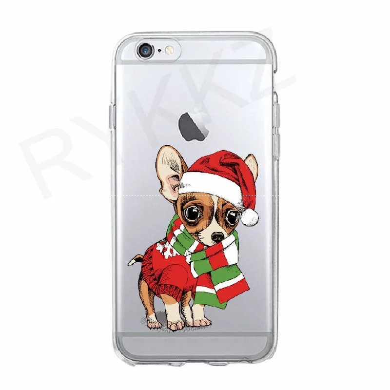 Cute Cartoon Pug Dog Christmas Case for iPhone X XS max Xr Transparent Soft Silicon Capa Fundas 8 7 6 6S Hoesje Girls |