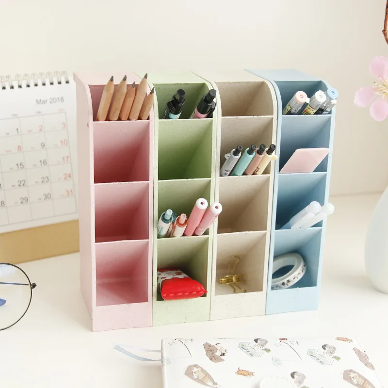 

Coloffice Crearive Fashion Oblique Insert Four Grid Pen Holder Multi-Function Simple Desktop Storage Box Office Pen Holder 1PC