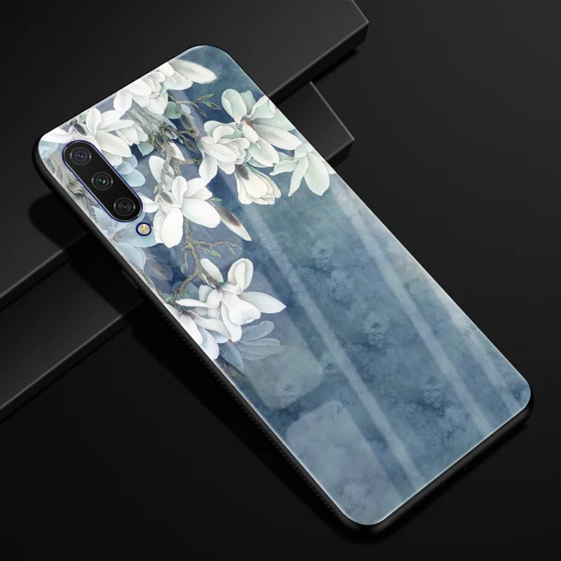 Чехол для Xiaomi Mi CC9 чехол из закаленного стекла с цветами жесткие стеклянные Чехлы