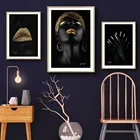 Современные фотографии WANGART, черная сексуальная девушка, губы, Золотая Картина на холсте, настенное искусство для гостиной, домашний декор, плакаты и принты