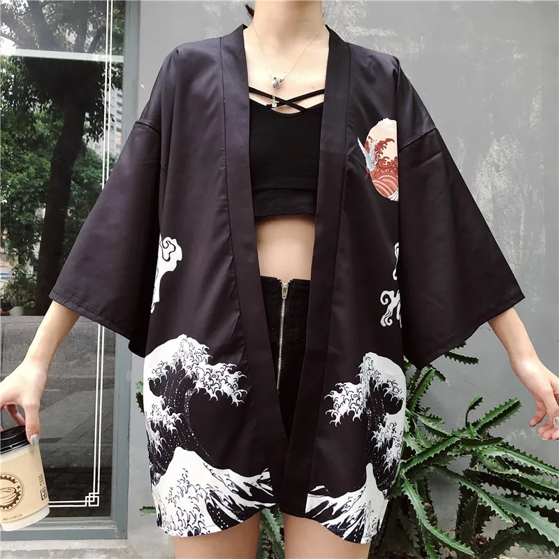 Женские топы кимоно кардиган Японская уличная одежда рубашка Harajuku Kawaii верхняя