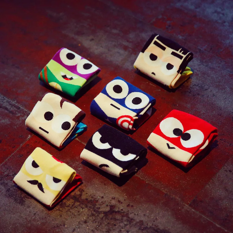7Pairs/Lot Cartoon man boat socks gift wholesale tide Japanese Avengers breathable cotton fine male | Мужская одежда