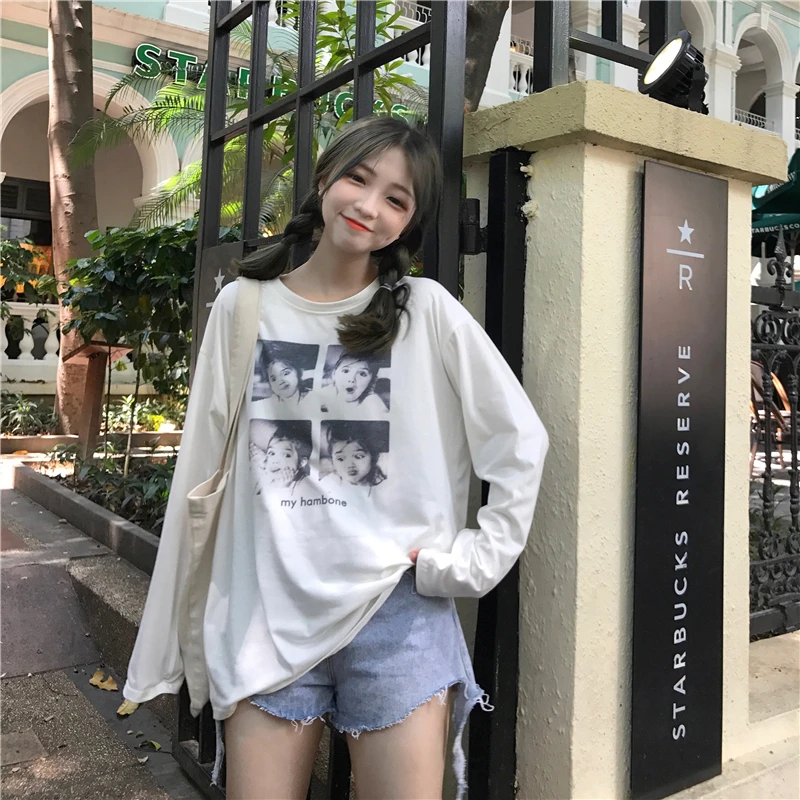 YouGeMan Harajuku модная футболка женская с длинным рукавом Топы Осень корейский Ulzzang уличная белая футболка Женская Повседневная футболка - Цвет: see chart