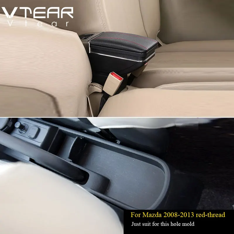 Vtear для Mazda 2/Demio/dzda2 подлокотник коробка центральный магазин содержимое коробка интерьер подлокотник хранения держатель чашки автомобиля-аксессуары для укладки - Название цвета: 08-14 hatchback Red