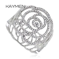 kaymen new arrival fashion rose flower shape round statement bangle for women full rhinestones party bangle bracelet 2 colors