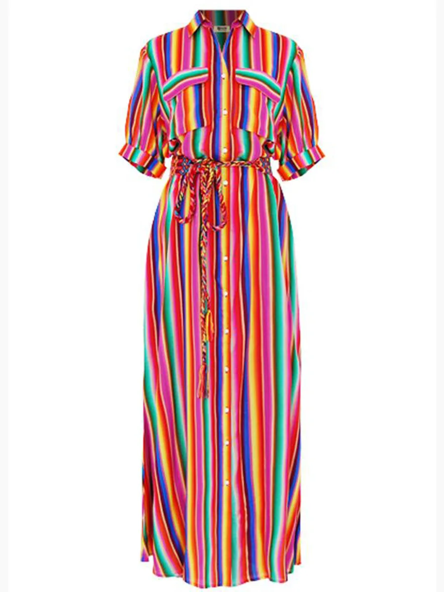 New Dress Hot Sale Sleeves Striped Lace Plus Size Long Stripe for Fashion Women | Женская одежда