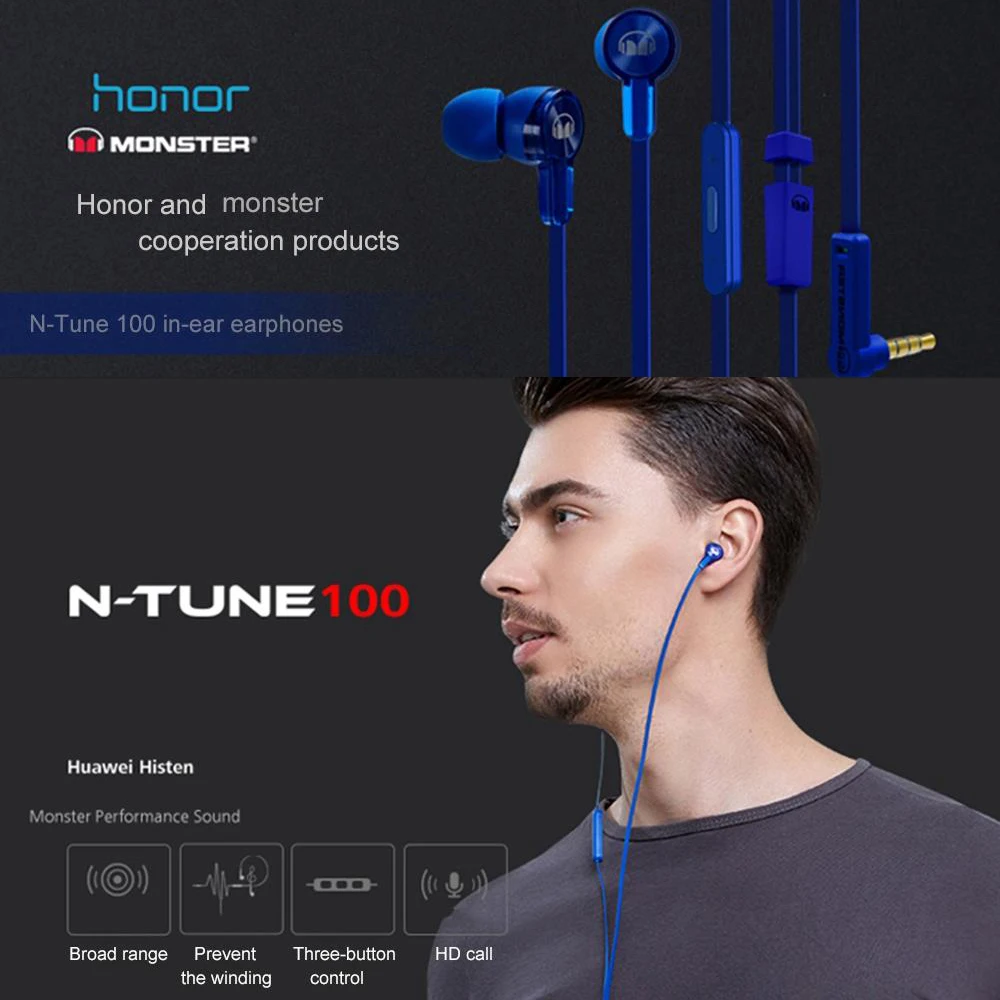 huawei Honor Monster AM15 наушники-вкладыши 3,5 мм Jack 1,2 м с дистанционным микрофоном провод Управление для Honor 9 Коврики 9 P10