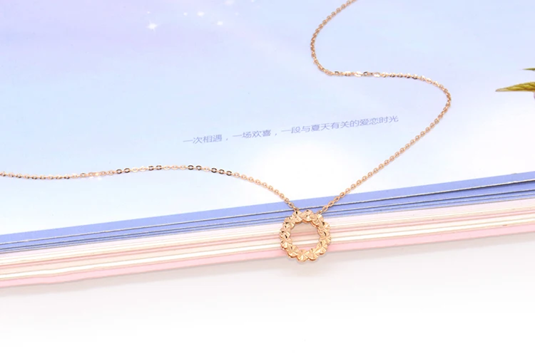 

18K rose gold gold starry circle set chain au750 female pendant + necklace
