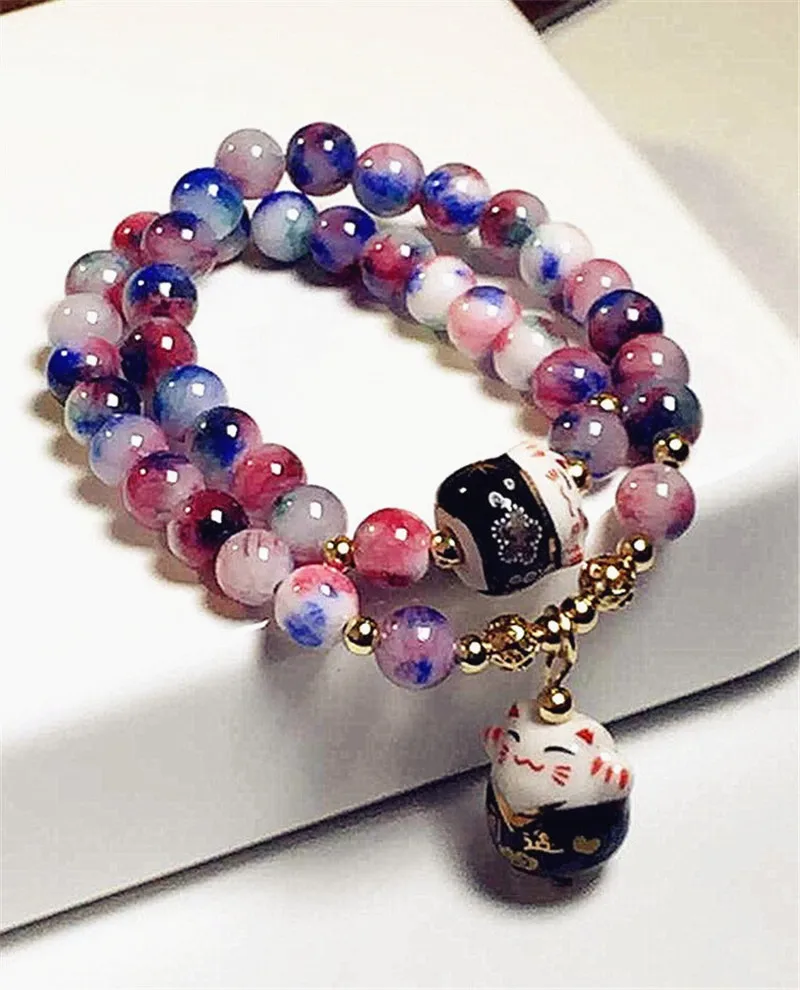XIAO YOUNG Lucky Cat браслет из натурального камня двухслойные браслеты бисера для женщин