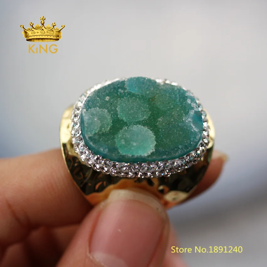 5 шт. Бесплатная форма Druzy Agates кольца ювелирные изделия оптом зеленый Drusy Geode