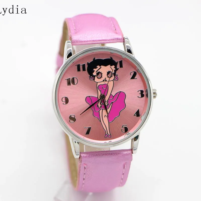 Дропшиппинг наручные часы для женщин женские кожаные часы ремешок Betty Boop узор Стильные часы Повседневные Reloj - Цвет: pink