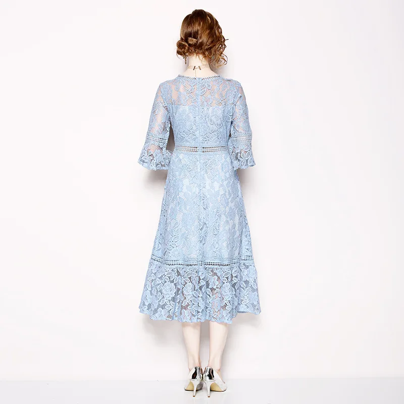 Сезон весна-лето кружевное платье с роговыми рукавами женские вечерние платья |