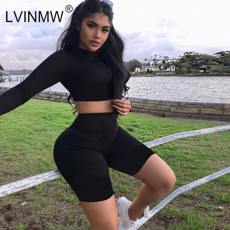 LVINMW короткий топ с высокой горловиной и длинным рукавом эластичной талией 2018