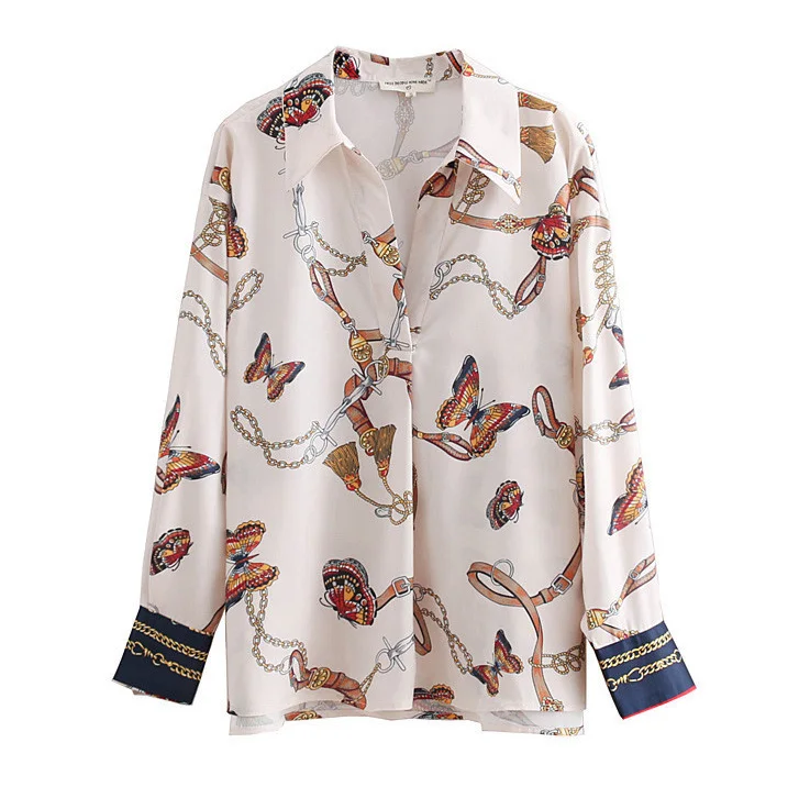 2018 women vintage chain butterfly printing casual kimono blouses shirt autumn chic blusas roupas femininas tops |