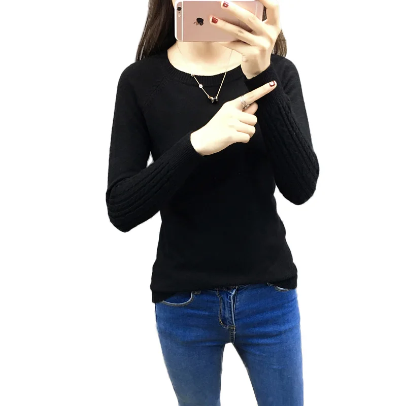 Autumn New Solid Color Women Knit Sweater O Neck Long Sleeve Weave Pattern Female Fashion Slim Thick Section Winter Warm Tops | Женская