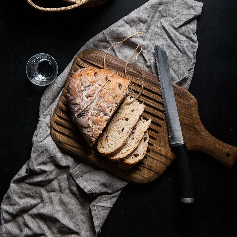 

brand high quality chopping blocks with handgrip cutting board wood Europe style breakfast bread fruits wooden plates creative