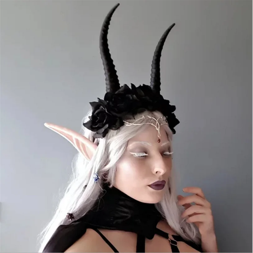 Косплей Черная роза Темный Рог ведьмы волшебный Cos рог повязка на голову Хэллоуин