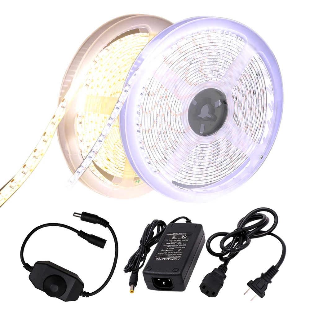 Супер яркая светодиодная лента 3014 SMD 5 м 1020 светодиодов гибкий 204 светодиодный ленточный светильник с диммером и адаптером питания 12В 5А ярче 2835