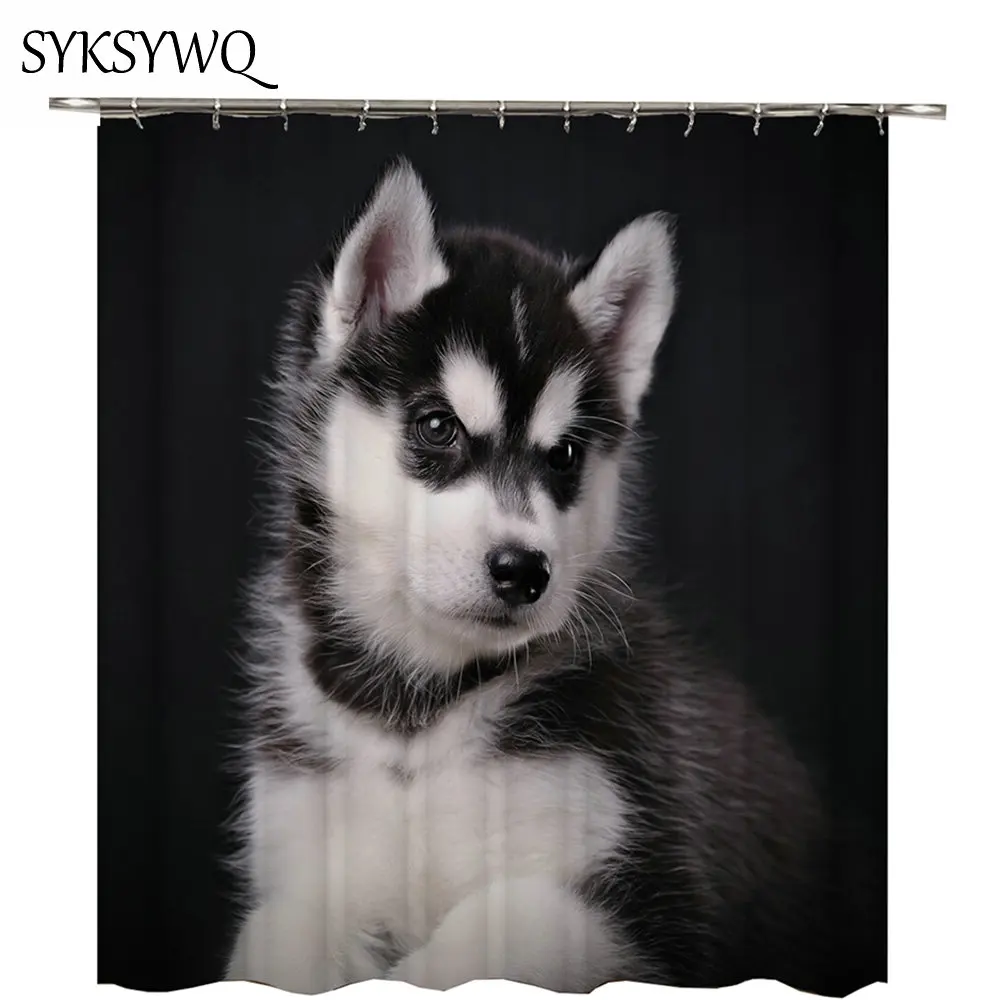 Dog Shower Curtain Chihuahua Duschvorhang White Bathroom Cute Pet Animal Polyester Fabric Curtains Bath Big Black Eyes | Дом и сад