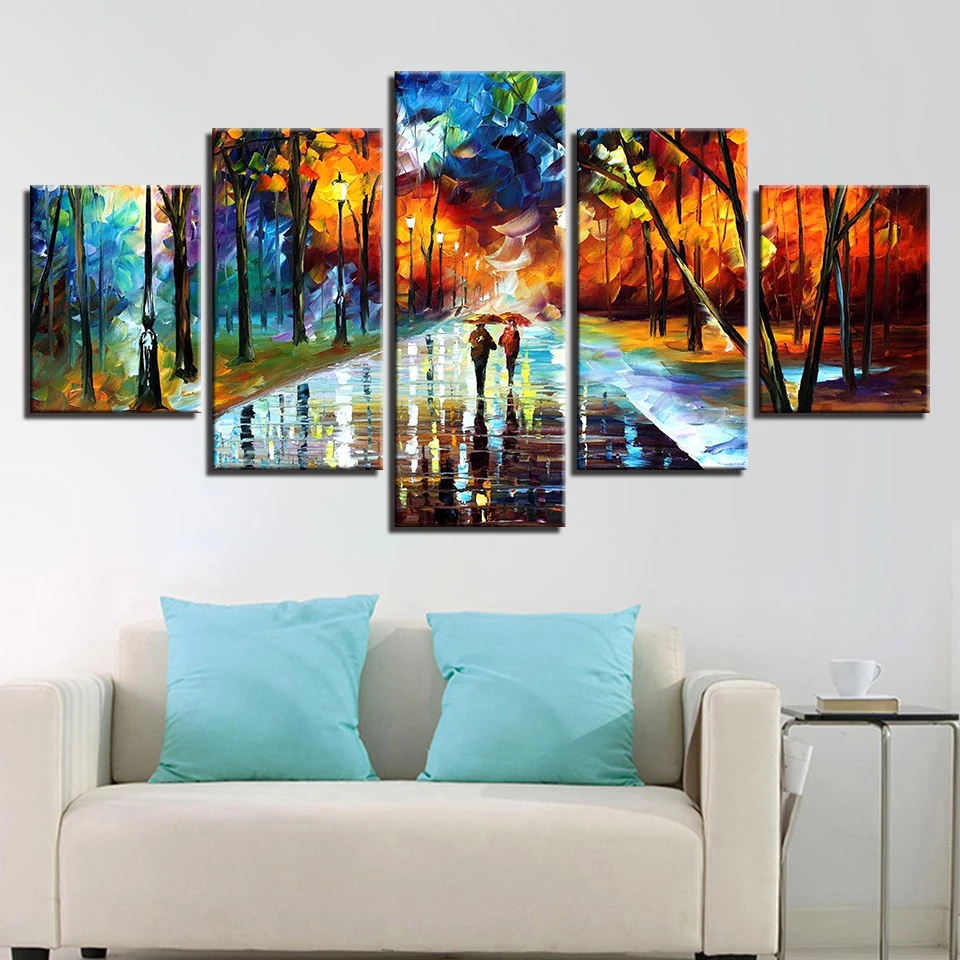 Холст постер масляная живопись Любители искусства стены для гостиной Рамка 5 панелей уличный фонарь домашнее украшение модульные изображения.