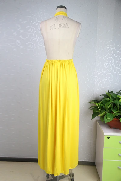 2015 new fashion yellow cotton maxi dress backless summer women beach 4519 | Женская одежда