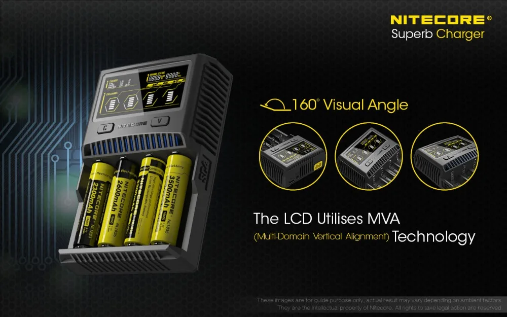 NITECORE SC2 SC4 Батарея Зарядное устройство для батарей Li-Ion(литий-ионных батарей IMR LiFePO4 металл-гидридных или никель NI-CD 18650 17650 17670 16340 14500 батареи Батарея