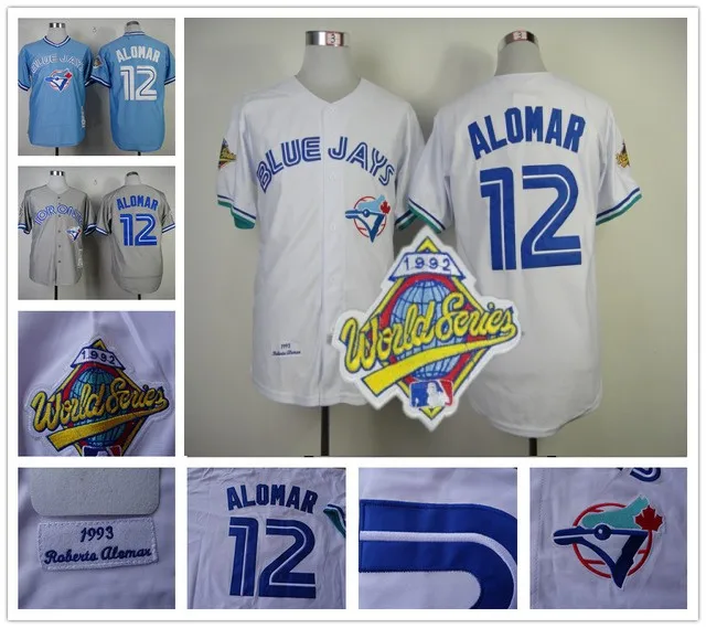 Роберто аломар джерси возврат ретро-синий белый серый бейсбол торонто блю джейс